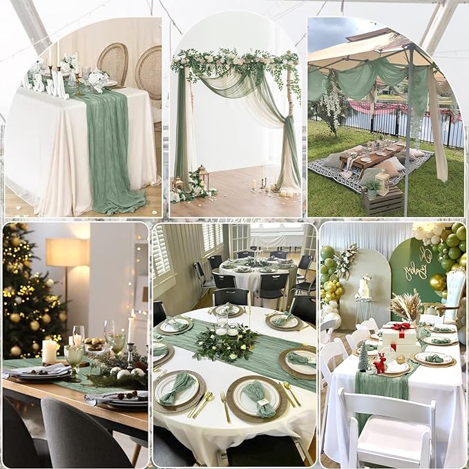 12 Pack Sage Green Table Runner Cheesecloth 35x120 Inch, 10Ft Boho Sheer Gauze - Image 5
