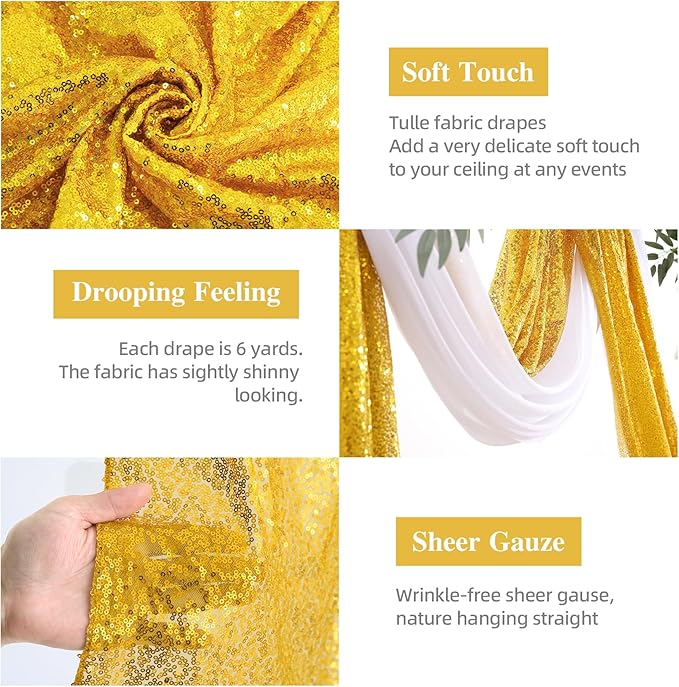 Wedding Arch Draping Fabric, 1 Panel 28" x19ft White Arch Drapes & 1 Panel 16" - Image 2