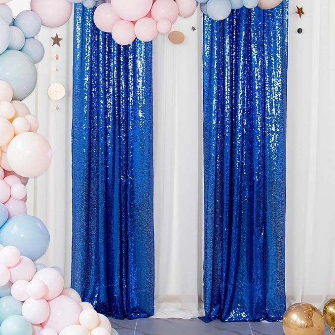 ShinyBeauty Sequin Curtains 2 Panels Royal Blue 2FTx8FT Sequin Photo Backdrop by ShinyBeauty