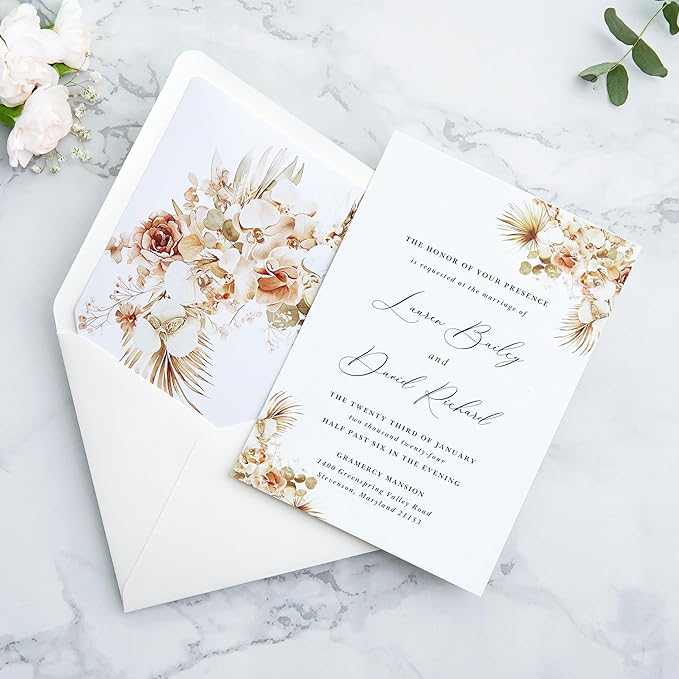 PONATIA 50PCS A7 Euro Flap Ivory Envelope, 5.25 x 7.25'' Boho Flowers Liner - Image 5