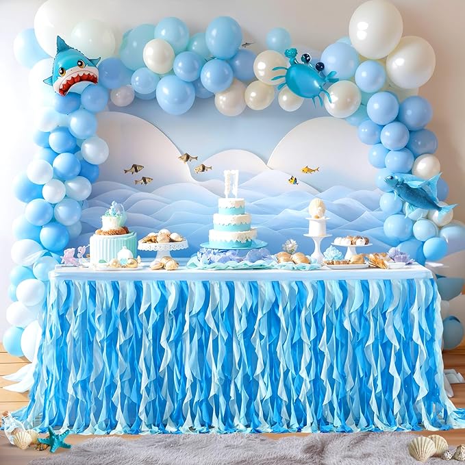 Partisky Ocean Blue Tulle Tutu Ruffle Curly Willow Table Skirt - Image 2