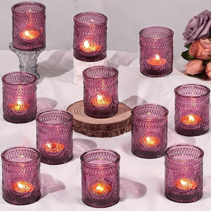 DARJEN Purple Votive Candle Holders Set of 36- Glass Tea Light Candles by DARJEN