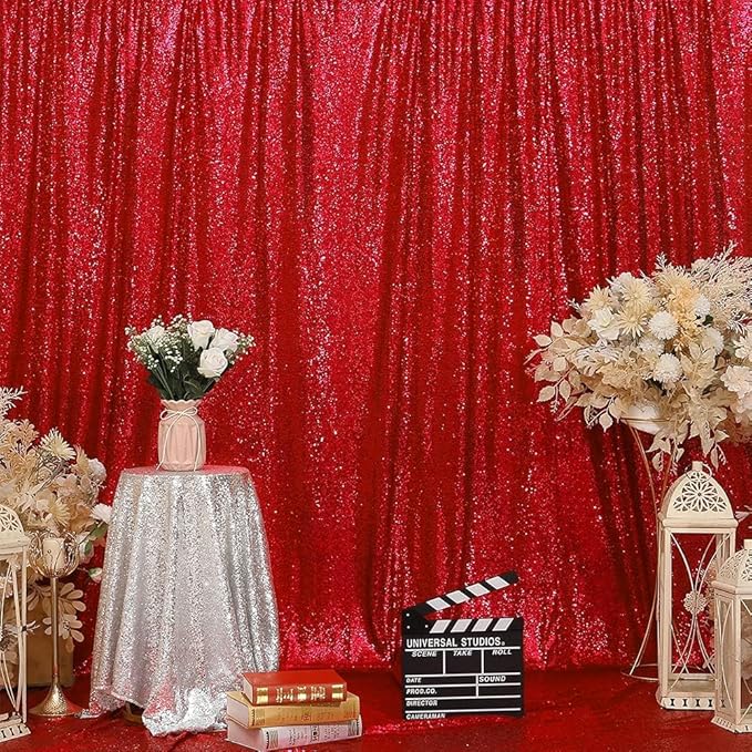 Eternal Beauty Red Sequin Backdrop, 20x10 Ft Glitter Background Curtains - Image 8