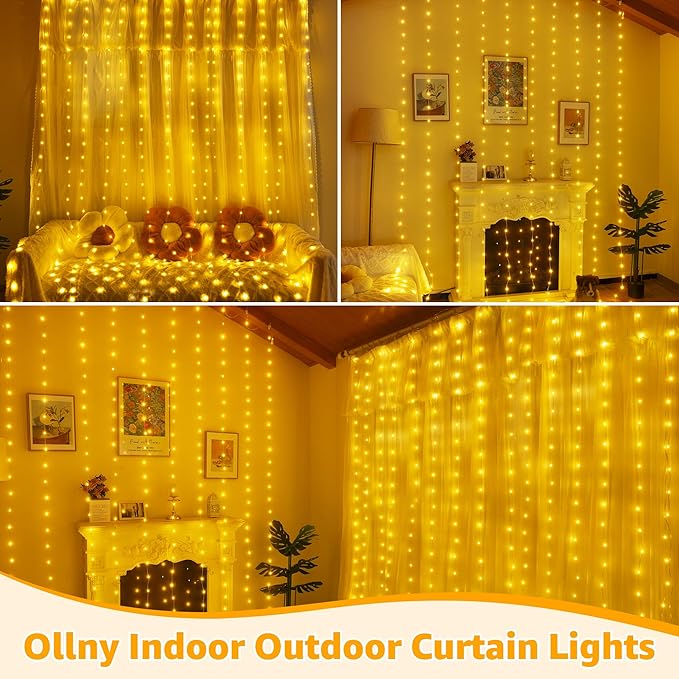 Ollny Curtain Lights 300LED 9.8ftx9.8ft, Connectable IP67 Waterproof Outdoor - Image 7