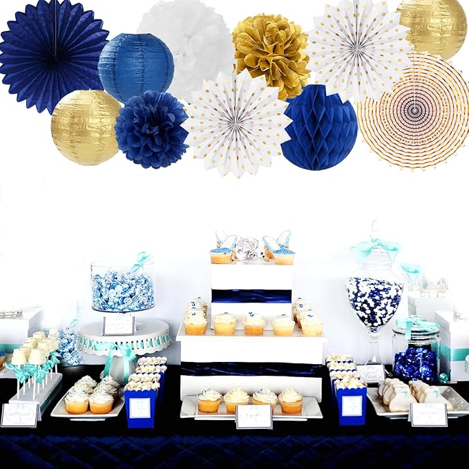 Navy-Blue White Gold Party-Decorations - Image 6