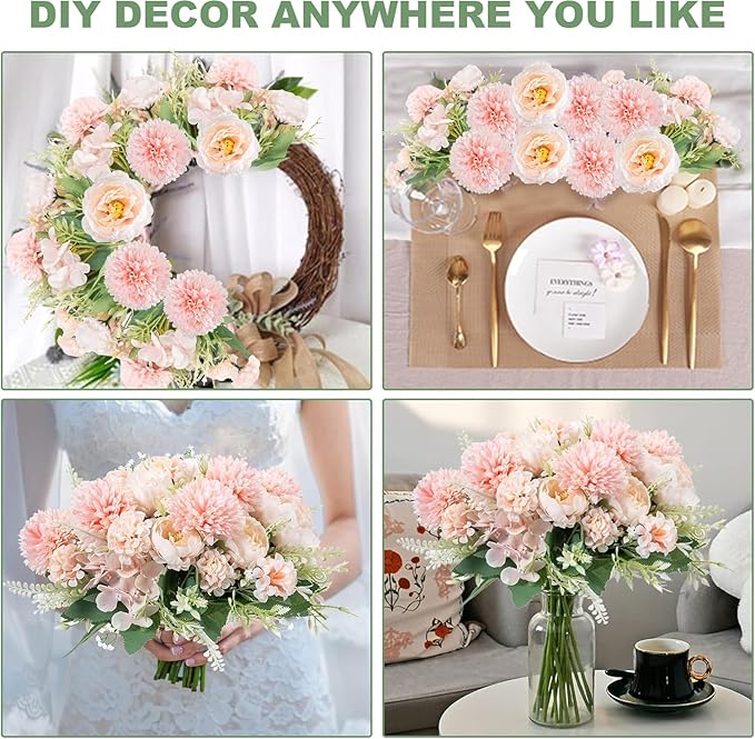 12 Packs Peonies Artificial Flowers, Silk Artificial Peonies Flowers Fake Peony - Image 9