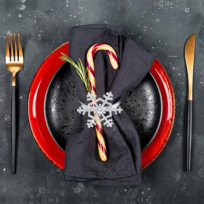 Patelai 12 Pieces Snowflake Napkin Rings Thanksgiving Christmas Napkin Holders - Image 4
