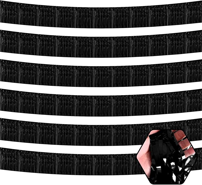 6 Pack 10 Feet Black Foil Fringe Garland Metallic Tinsel Streamers Banner Wall by Ferwzsr
