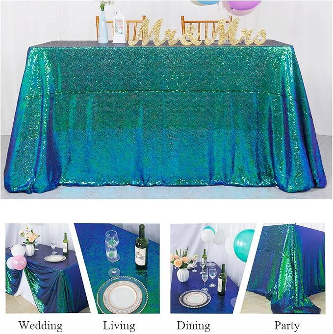 ShinyBeauty Iridescent Green Sequin Tablecloth 54x54” - Image 5