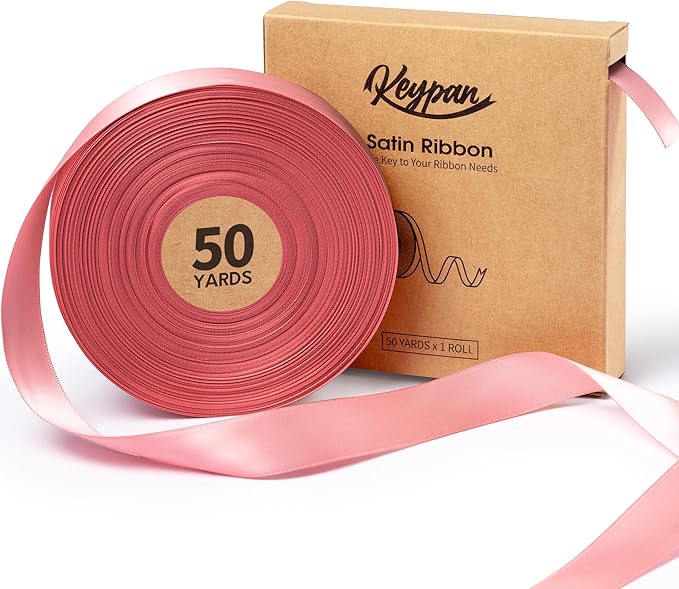 Pink Satin Ribbon 7/8 Inch x 50 Yards Double-Faced Polyester Ribbons by Keypan