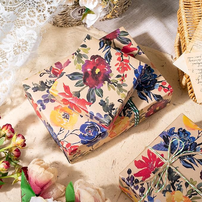 RUSPEPA Watercolor Floral Gift Wrapping Paper - Image 4