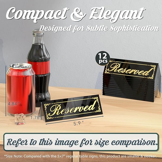 12 Pcs Black Mirrored Reserved Table Signs, Acrylic Reserved Table Tent Signs - Image 2