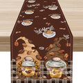 Coffee Time Table Runner, Farmhouse Retro Gnome Coffee Cup Tea Party Cafe Brwon by Unknown