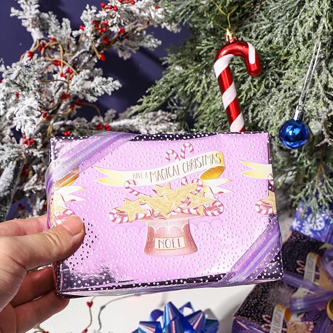 LeZakaa Christmas Purple Wrapping Paper Mini Roll, Have a Magical Christmas - Image 5
