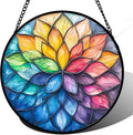 Stained Glass Window Hanging, Colorful Flower Petals Sun Catchers Diamond Glass by DASTOLL