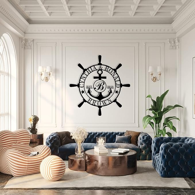 Customized Family Name Sign, Nautical Wall Decor, Anchor Compass Metal Sign - Image 4