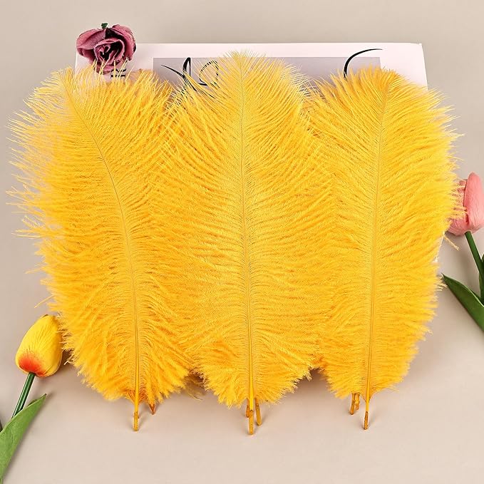THARAHT Golden Yellow Ostrich Feathers 24pcs Natural Bulk 8-10Inch 20cm-25cm - Image 5