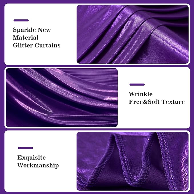 10x10ft Thick Purple Glitter Backdrop Curtain Panels - Image 3