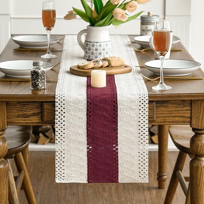 Artoid Mode Red Farmhouse Rustic Table Runner, Seasonal Holiday Hollow Kitchen - Image 2