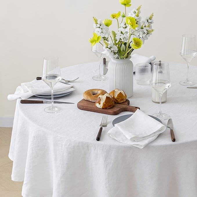 100% Pure French Linen Tablecloths, 90Inches Round Table Clothes - Image 2