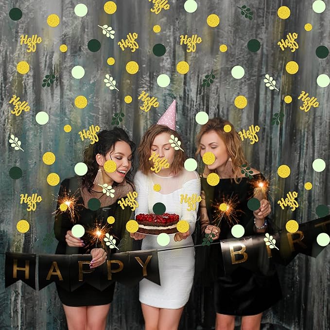 300PC Gold Glitter and Sage Green Happy 30th Birthday Decorations - Image 4