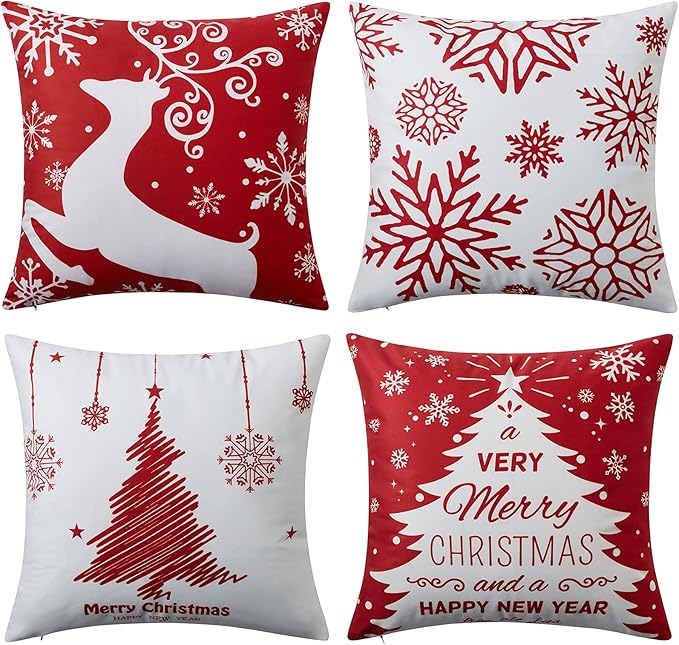 Christmas Pillow Covers 20x20 Set of 4 Farmhouse Christmas Tree Throw Pillow by NANAN