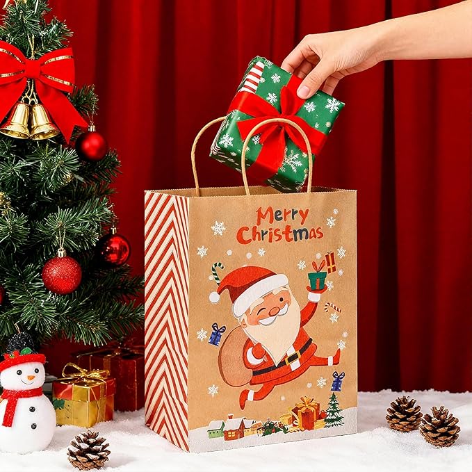 LYLIN 10Pcs Kraft Christmas Gift Bags, Christmas Tote Bags - Image 5