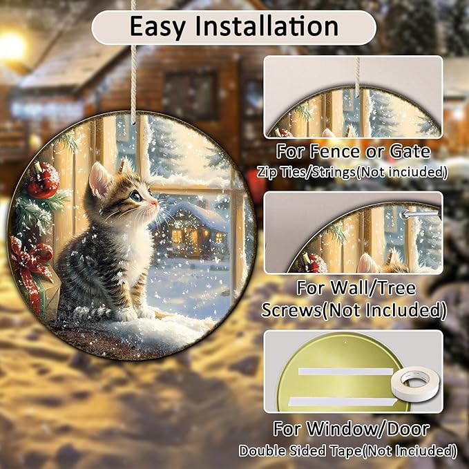 Round Christmas Sign Cats Vintage Metal Sign Christmas Kitten Retro Tin Sign - Image 3