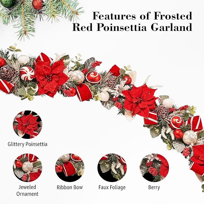 5 ft Christmas Garland for Mantle Unlit Garland for Stairs Railing, for Table - Image 4
