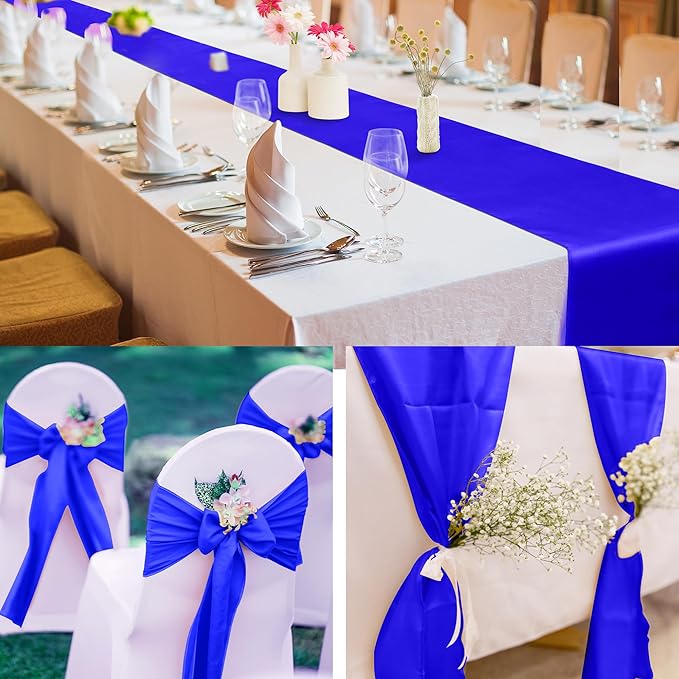 Aneco 12 Pack Satin Table Runner 12 x 108 Inch Dark Blue Long Wedding Satin - Image 6