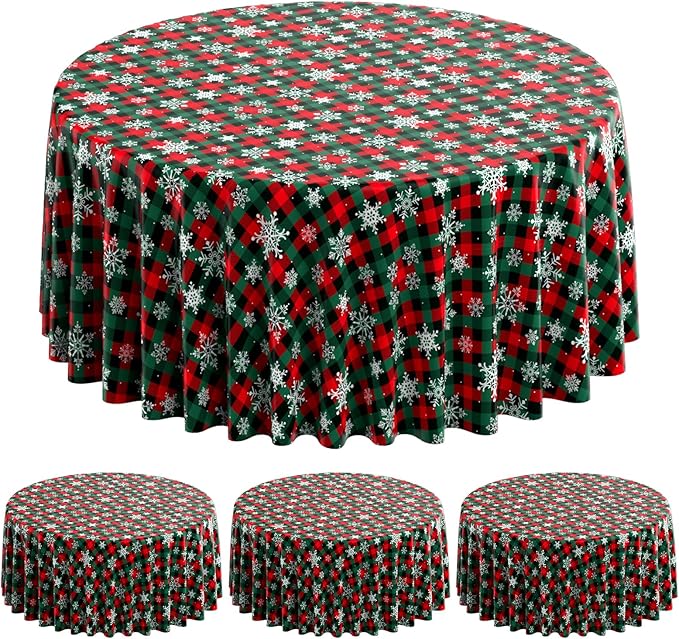 Jectivs 3Pcs Christmas Buffalo Plaid Snowflake Party Tablecloths Decorations by JectivsPartyDecorations