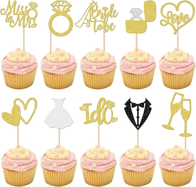 30 PCS Bride to Be Cupcake Toppers Glitter Wedding Cupcake Toppers I Do Love by ZHUOWEISM
