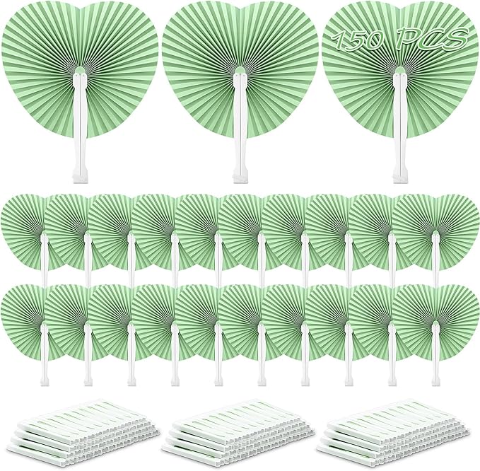 Unittype 150 Packs Wedding Paper Fans Heart Shaped Folding Handheld Fans by Unittype