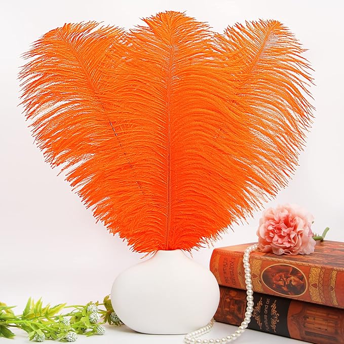 THARAHT Orange Ostrich Feathers 12pcs Large Natural Bulk 16-18Inch 40cm-45cm - Image 5