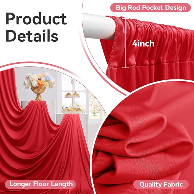 30ftx12ft Wrinkle Free Red Backdrop Curtain, 6 Panels 12FT Height Red Wedding - Image 2
