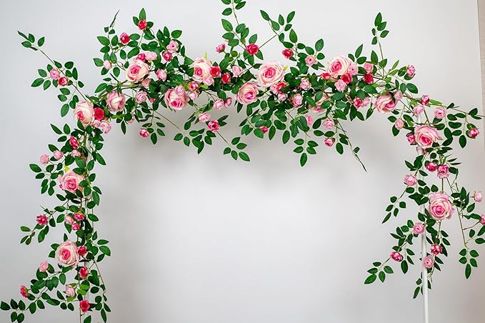 6FT Pink Flower Garland Artificial Rose Vines Hanging Floral Garland - Image 4