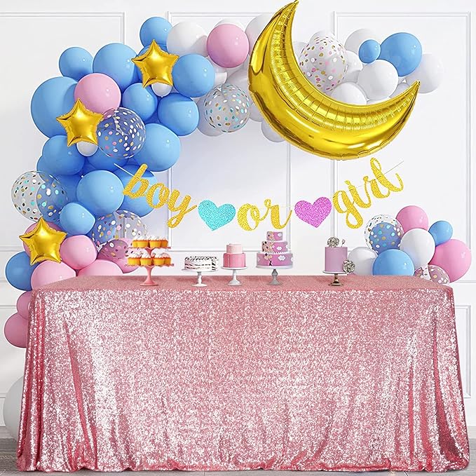 SquarePie Sequin Tablecloth 90 x 156 Inch Fuchsia Pink Sparkly Table Linen by SquarePie