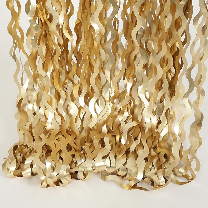 4 Pack Wavy Champagne Gold Metallic Tinsel Foil Fringe Curtains Backdrop - Image 8