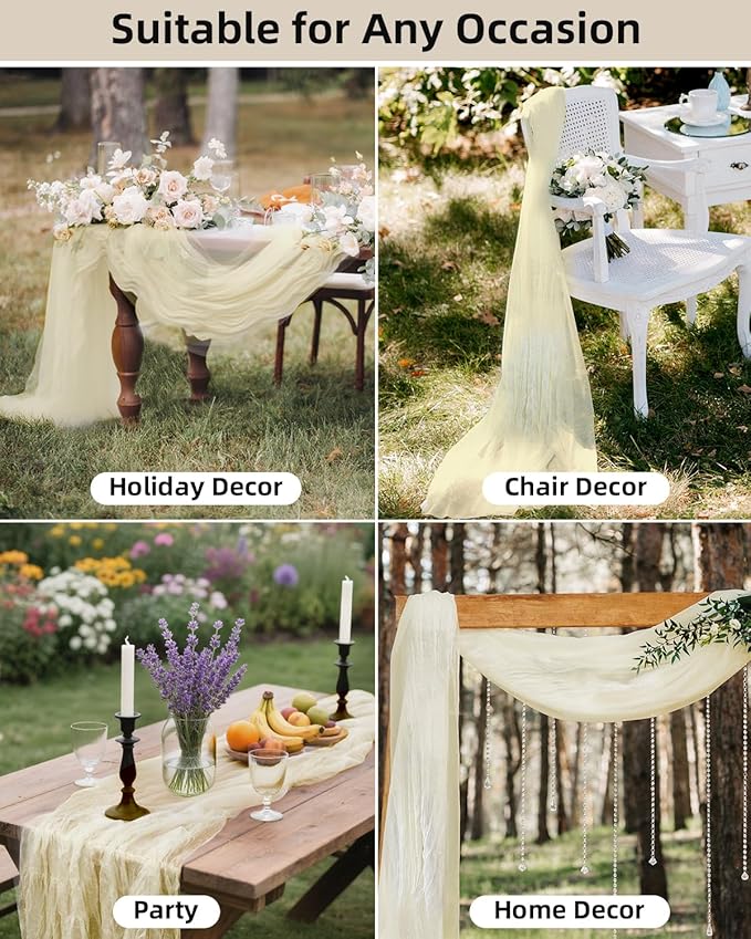 Beige Cheesecloth Table Runner 120 Inch, Summer Boho Gauze 10 FT, Rustic Cheese - Image 5