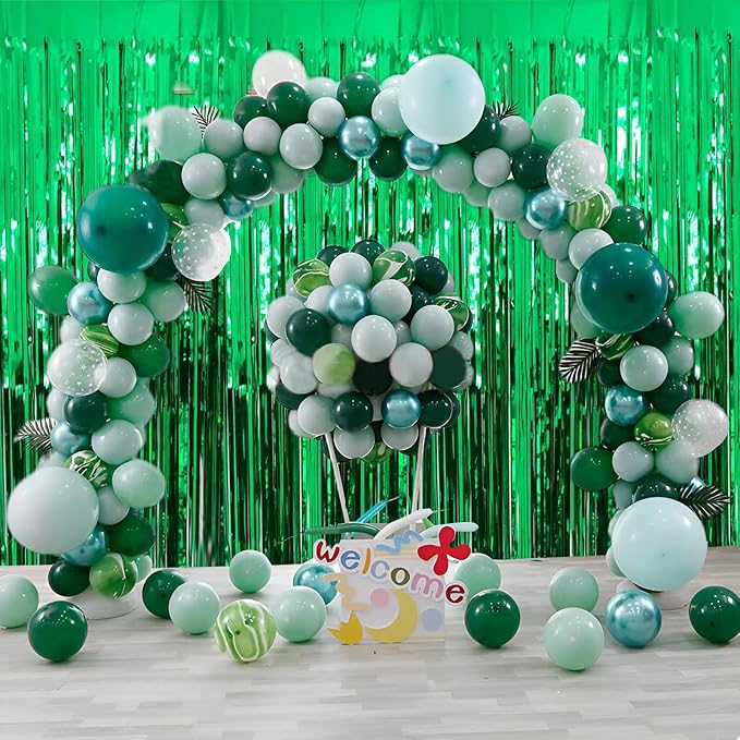Green Foil Fringe Curtain 3.3×8.3FT 6 Packs, Metallic Tinsel Curtains Party - Image 4