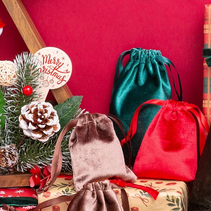 QIANF 12pcs Red Velvet Drawstring Bags 3x4 inches Velvet Cloth Small Gift Bags - Image 4