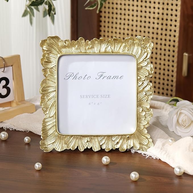 Cuspin 6x6 Gold Picture Frame, Vintage Gold Palm Leaves Textured Hand-Crafted - Image 7