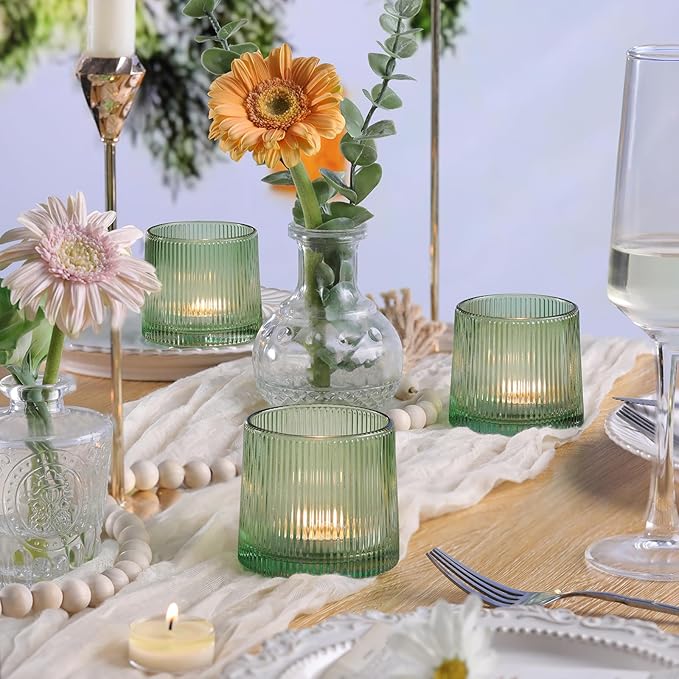 DARJEN Green Ribbed Tealight Votive Candle Holders Set of 10- Votive Candle - Image 4