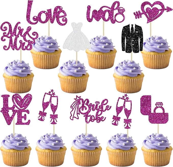 Ephlyn 30Pcs Bride to be Cupcake Toppers Glitter Wedding Cake Topper by Ephlyn