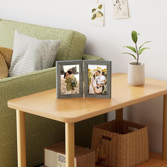 decorUhome Double 4x6 Picture Frame Vertical, Engineered Wood Bifold Photo Frame - Image 7