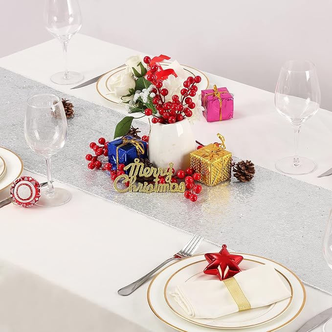 Silver Table Runner 10 Packs 12x72 Inch Sequin Glitter Table Runner - Image 7