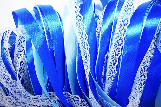 100 Pack Blue Lace Wedding Ribbon Wands Streamers - Image 3