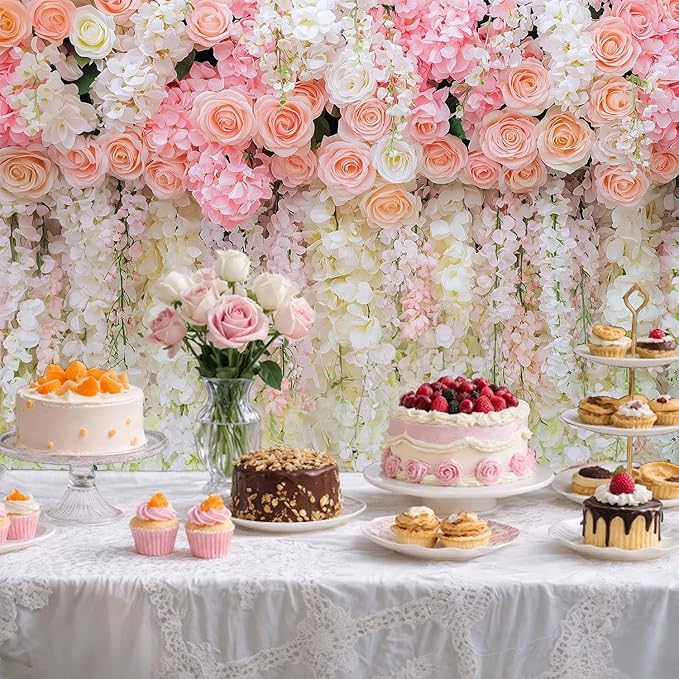 7x5ft Pink Rose Flower Wedding Photography Backdrop Spring Floral Photography - Image 2