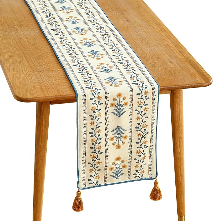 ISAENNE Designer Pale Yellow Elegant Linen Table Runner 87 Inches Long by Isaennehomedecoration