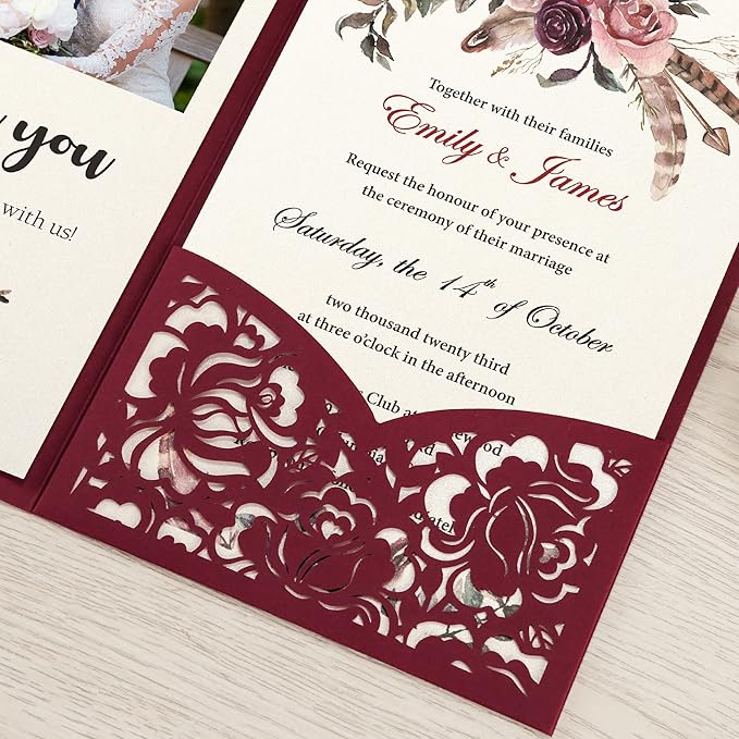 DORIS HOME 50pcs Laser Cut Wedding Invitations - Image 7